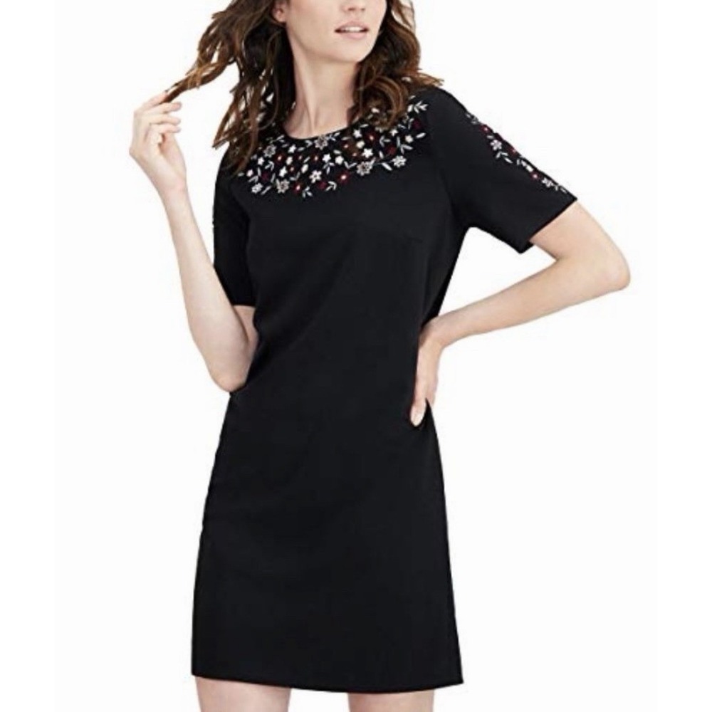 Calvin‎ Klein Women's Black Floral Embroidered Sheath Dress Size 12 $128